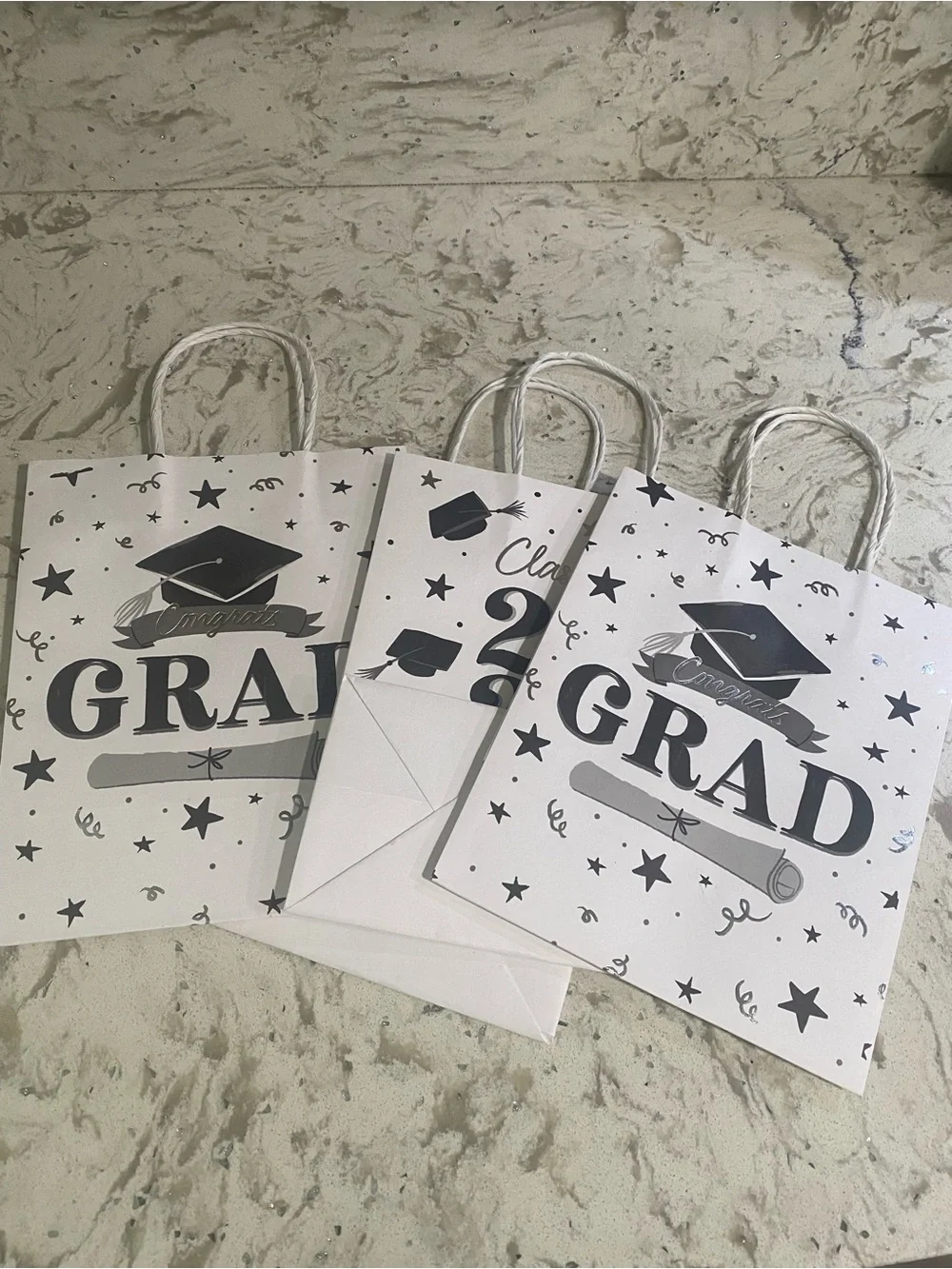 4 Graduation Gift Bags - White and Black Grad Design